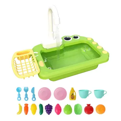 Mini Toddler Playhouse Pomivalni stroj Set Električni Kroženje Vode 18Pcs Dodatki Simulirana Pipa Vrtljiva Toplotno Odporna Hitro Sušeča Košara Preten