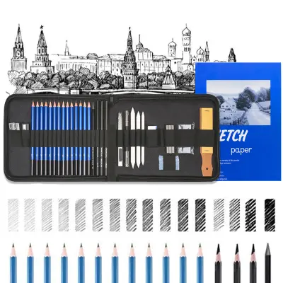 35-delni komplet svinčnikov za skice z etuijem na zadrgo – komplet za risanje