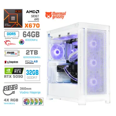 Računalnik MEGA TWR S11 R7-7800X3D/RTX5090/64GB-DDR5/2TB-4.0/1050W/Brez OS/bela RGB