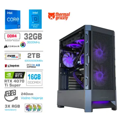 Računalnik MEGA MT S8 i7-14700K/RTX4070Ti Super/32GB/2TB-4.0/750W/Brez OS/črna RGB + Estetski napajalni kabli [Vijola / Črna]