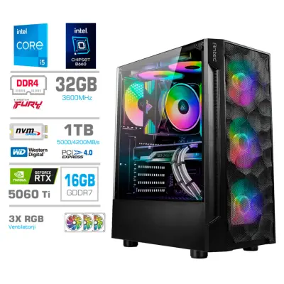 Računalnik MEGA TWR S7 i5-14600KF/RTX5060Ti-16GB/32GB/1TB-4.0/750W/Brez OS RGB