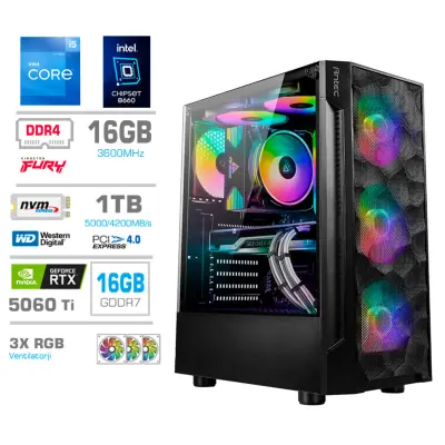 Računalnik MEGA TWR S7 i5-12600K/RTX5060Ti-16GB/16GB/1TB-4.0/750W/Brez OS RGB