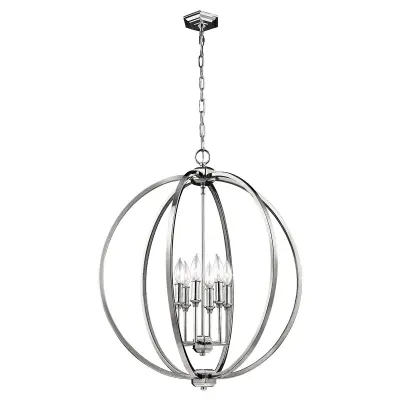 Elstead Corinne 6-lučna okrogla stropna viseča svetilka, polirani nikelj, E14