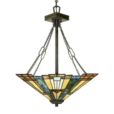 Elstead Inglenook Stropna svetilka s 3 lučmi, bronasta, Tiffany, E27