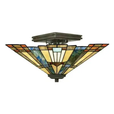 Elstead Inglenook Stropna svetilka Tiffany z 2 lučkami, bronasta, E27