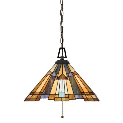 Elstead Inglenook Stropna svetilka s 3 lučmi, bronasta, Tiffany, E27
