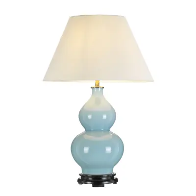 Elstead Lightbox Harbin Gourd keramična orientalska namizna svetilka z visokim Empirejem, račje jajce modre barve