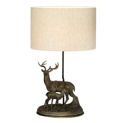 Elstead Lightbox Namizna svetilka Amelia z 1 lučjo in ovalnim senčnikom, bronasta patina jelena in rumenkasto rjava figurica