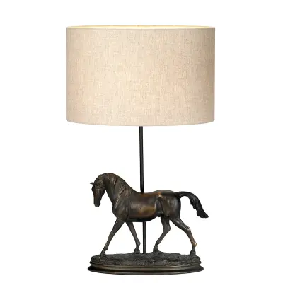Elstead Lightbox Namizna svetilka Spirit, majhna figurica konja, bronasta patina, ovalno senčilo
