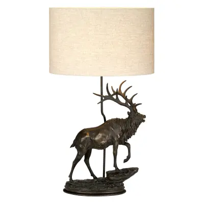 Elstead Lightbox Namizna svetilka Angus z 1 lučjo in ovalnim senčnikom, bronasta patina, jelenov kip