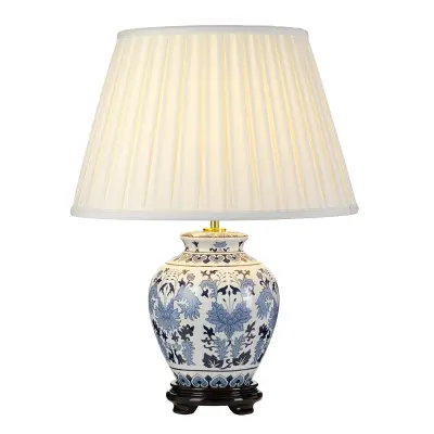 Elstead Lightbox Linyi 1-svetilna vzorčasta orientalska keramična namizna svetilka z visokim senčnikom Empire