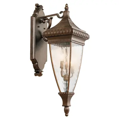Elstead Venetian Rain Zunanja velika stenska svetilka s 3 lučmi, brušen bron, IP44, E14