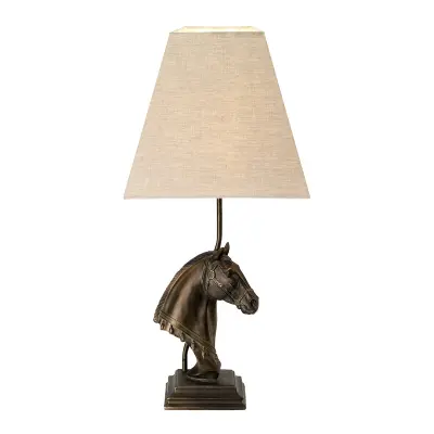 Elstead Lightbox Namizna svetilka Eclipse Bronze Patina Doprsni kipec konja, zožen kvadratni senčnik