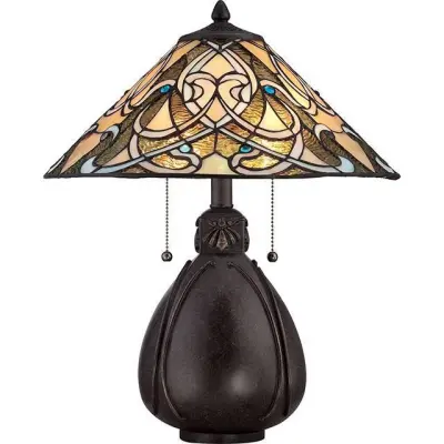 Elstead India Namizna svetilka z 2 lučema, Imperial Bronze, Tiffany steklo, E27