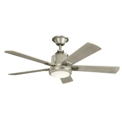 Elstead Kichler Colerne Stropni ventilator s 5 lopaticami, 132 cm, LED lučko in brušenim nikljem, daljinskim upravljalnikom