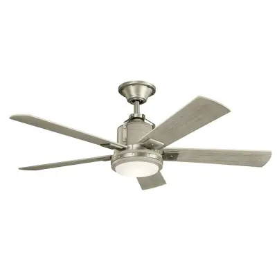 Elstead Kichler Colerne Stropni ventilator s 5 lopaticami, 132 cm, LED lučko in brušenim nikljem, daljinskim upravljalnikom