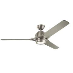 Elstead Kichler Zeus Stropni ventilator s 3 lopaticami, 152 cm, LED lučka, brušen nikelj, daljinski upravljalnik