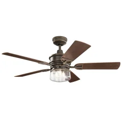 Elstead Kichler Lyndon Patio Stropni ventilator s 5 lopaticami, 132 cm, LED lučjo, starinskim bronastim daljinskim upravljalnikom
