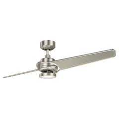 Elstead Kichler Xety Stropni ventilator z 2 lopaticama, 142 cm, LED lučka, brušen nikelj, daljinski upravljalnik
