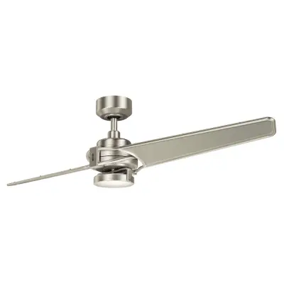 Elstead Kichler Xety Stropni ventilator z 2 lopaticama, 142 cm, LED lučka, brušen nikelj, daljinski upravljalnik