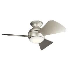 Elstead Kichler Sola Stropni ventilator s 3 lopaticami, 86 cm, LED lučko, brušen nikelj, daljinski upravljalnik