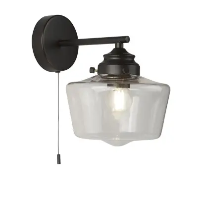 Searchlight School House Stenska svetilka z 1 lučjo, črna, opalno steklo IP44