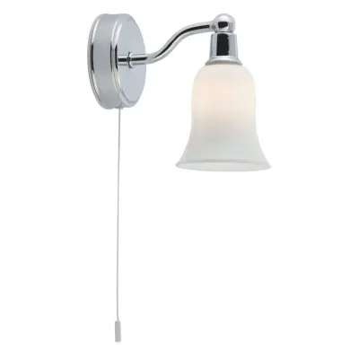 Searchlight Belvue Stenska svetilka za kopalnico z 1 lučjo, kromirano belo senčilo, IP44, G9