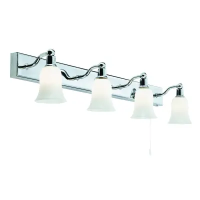 Searchlight Belvue LED stenska svetilka za kopalnico s 4 lučmi, kromirana, s steklenim senčnikom, IP44