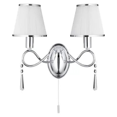 Searchlight Simplicity Notranja stenska svetilka s svečo v obliki 2 žarnic, kromirana, kristalna s senčniki, E14