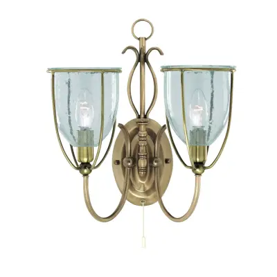 Searchlight Silhouette Notranja stenska svetilka z 2 lučema, antična medenina, s senčniki iz semenskega stekla, E14