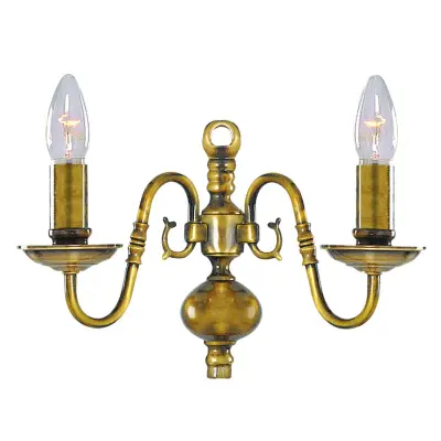 Searchlight Flemish Stenska svetilka z 2 svečama, polirana starinska medenina, E14