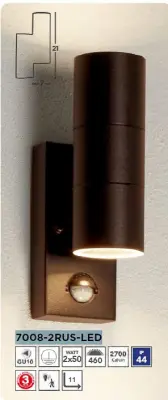 Searchlight Metro LED zunanja in verandna (GU10 LED) stenska svetilka 2 luči + senzor rjasto rjava IP44
