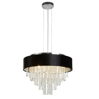 Searchlight Glamour Viseča svetilka s 5 lučmi/polvgradna, črna žametna, prozoren kristal