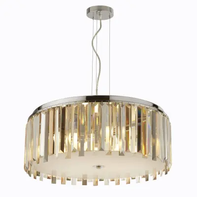 Searchlight Clarissa Stropna svetilka s 5 lučmi, kromirana, kristalne prizmatične kapljice, E14