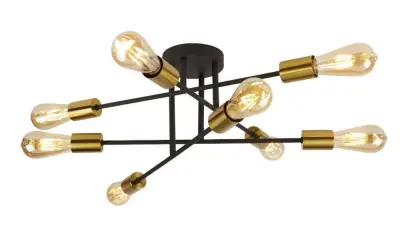 Searchlight Armstrong 8-lučna delno vgradna stropna svetilka, mat črna, satenasta medenina, E27