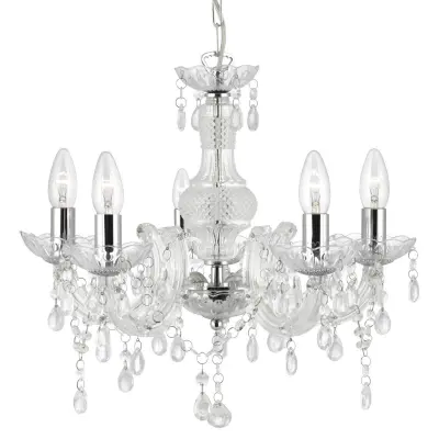 Searchlight Marie Therese Stropna viseča svetilka s 5 lučmi, prozorna, s kristali, E14