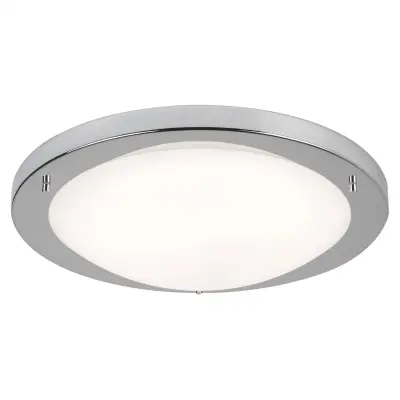 Searchlight Flush Velika okrogla LED stropna svetilka za kopalnico, satenasto srebrna, bela, IP44