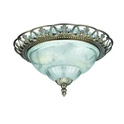 Searchlight Flush Stropna svetilka z 2 vgradnima svetilkama, starinska medenina, z difuzorjem iz matiranega stekla, E14