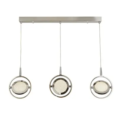 Searchlight Gyroscope 3-lučna LED viseča svetilka s prstani, kromirana, kristalno peščena 3000K