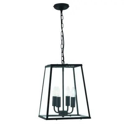 Searchlight Lanterns Stropna svetilka s 4 lučmi, mat črna, steklene plošče, E14