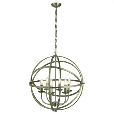 Searchlight Orbit Stropna svetilka s 6 lučmi v obliki krogle, antična medenina, E14