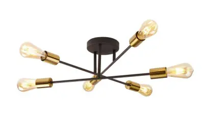 Searchlight Armstrong Stropna svetilka s 6 lučmi, pol vgradna, mat črna, satenasta medenina, E27