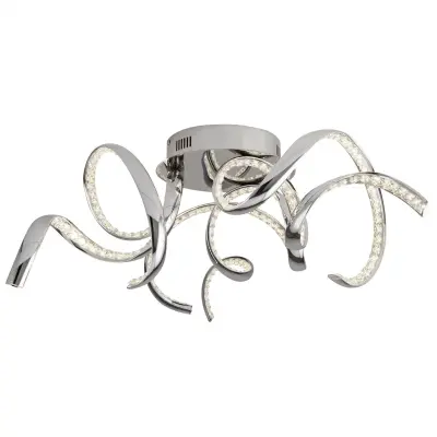 Searchlight Twirls Vgrajena LED stropna svetilka s 3 lučmi, kromirana, kristalno steklo