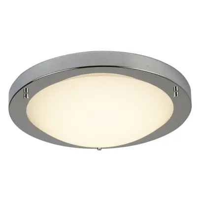 Searchlight Flush LED majhna okrogla kopalniška stropna svetilka, satenasto srebrna, bela IP44
