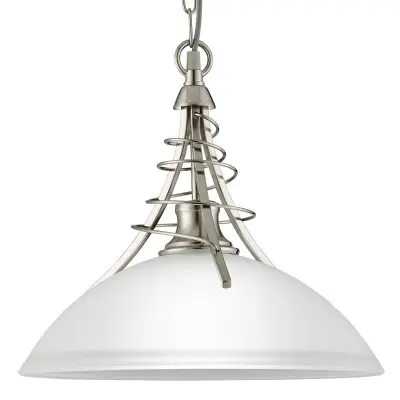 Searchlight Linea 1 viseča svetilka s kupolo, satenasto srebrna z opalnim steklenim senčnikom, E27