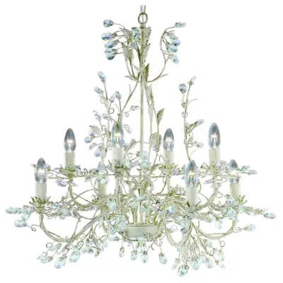 Searchlight Almandite Lestenec z 8 lučmi, krem/zlati cvetlični motiv z listi, E14