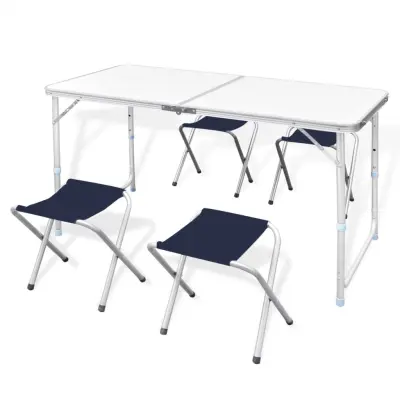 Zložljiv set za kampiranje miza z nastavljivo višino 120x60cm in 4stol - Vrtno Pohištvo