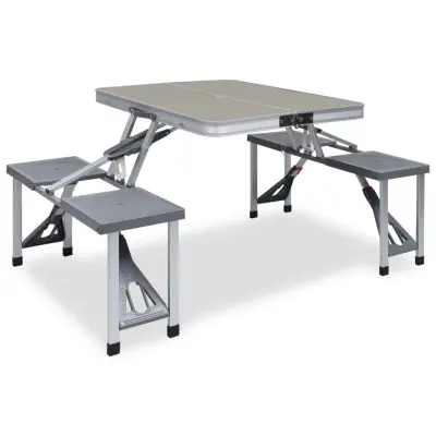 The Living Store Zložljiva miza za kampiranje s 4 sedeži jeklo aluminij - Miza In Stol Za Kampiranje