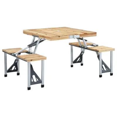 The Living Store Zložljiva miza za kampiranje s 4 sedeži jeklo aluminij - Miza In Stol Za Kampiranje