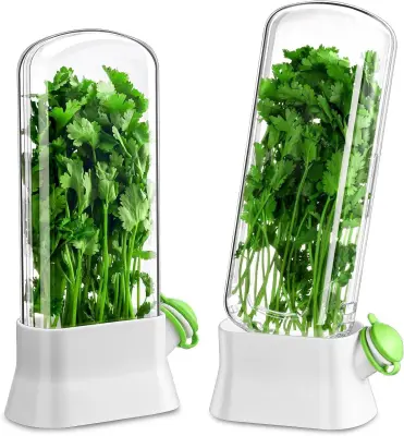 2-Delna Posoda Za Shranjevanje Zelišč Herb Crisper Herb Container, Lahko Shranite Koriander, Peteršilj, Šparglje Za 2-3 Tedne